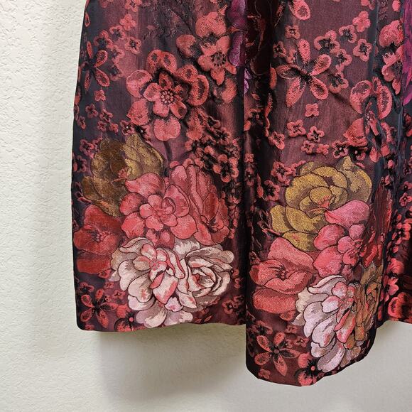 Teri Jon Rickie Freeman Jacquard Skirt Taffeta Floral Formal Midi Full Red 12 - Picture 7 of 16